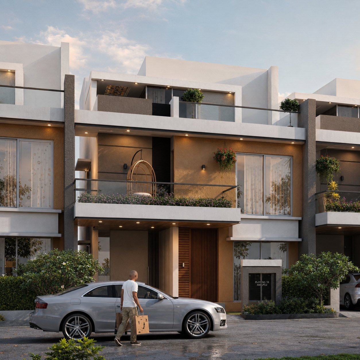 Bungalow elevation at dusk